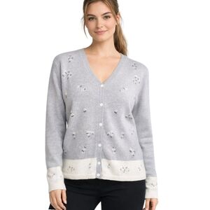 Mac & Jac Cardigan Lambswool Angora Twee Womens Large Vintage Embroidered Grey